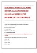 NEW MEXICO BARBER STATE BOARD  WRITTEN EXAM QUESTIONS AND  CORRECT ANSWERS &lpar;VERIFIED  ANSWERS&rpar; PLUS RATIONALES 2025