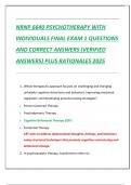 NRNP 6640 PSYCHOTHERAPY WITH  INDIVIDUALS FINAL EXAM 1 QUESTIONS  AND CORRECT ANSWERS &lpar;VERIFIED  ANSWERS&rpar; PLUS RATIONALES 2025