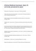 Clinical Medical Assistant&colon; Quiz &num;3 correctly answered to pass