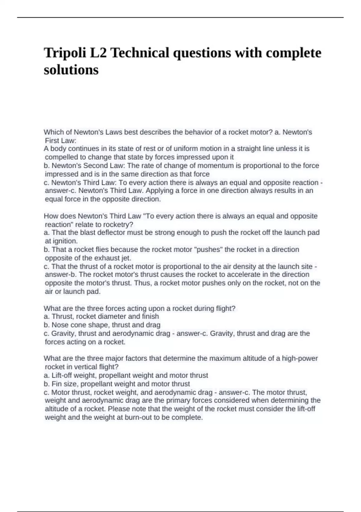 Technical Complete Tripoli L2 Technical questions with complete solutions - TRA L2 ...