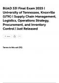 BUAD 331 Final Exam 2025 &vert; University of Tennessee&comma; Knoxville &lpar;UTK&rpar; &vert; Supply Chain Management&comma; Logistics&comma; Operations Strategy&comma; Procurement&comma; and Inventory Control &vert; Just Released
