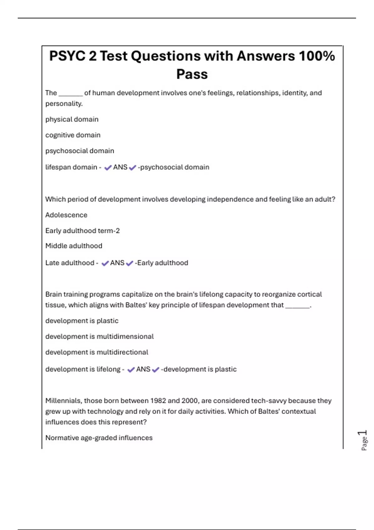 PSYC 2 Test Questions with Answers 100% Pass - PSYC 2 s - Stuvia US