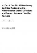 NJ CALA Test 2025 &vert; New Jersey Certified Assisted Living Administrator Exam &vert; Questions and Correct Answers &vert; Verified Answers