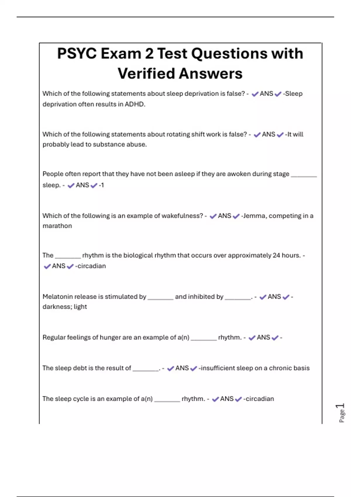 PSYC Exam 2 Test Questions with Verified Answers - PSYc - Stuvia US