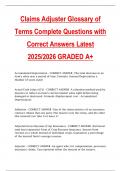 Claims Adjuster Glossary of Terms &vert; Complete Questions with Correct Answers &vert; Latest 2025&sol;2026 &vert; Graded A&plus;