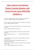 Claims Adjuster Final Exam &ndash; Multiple Choice Questions &vert; Complete and Correct Answers &vert; Latest 2025&sol;2026 &vert; Graded A&plus;