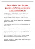Claims Adjuster Exam &ndash; Complete Questions with Correct Answers &vert; Latest 2025&sol;2026 &vert; Graded A&plus;