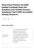 Texas Nurse Practice Act 2025 Update &vert;Complete Exam Set Questions And Verified Answers &lpar;solutions&rpar; &vert; Get It 100&percnt; Accurate&excl;&excl;&vert; Already Passed A&plus;