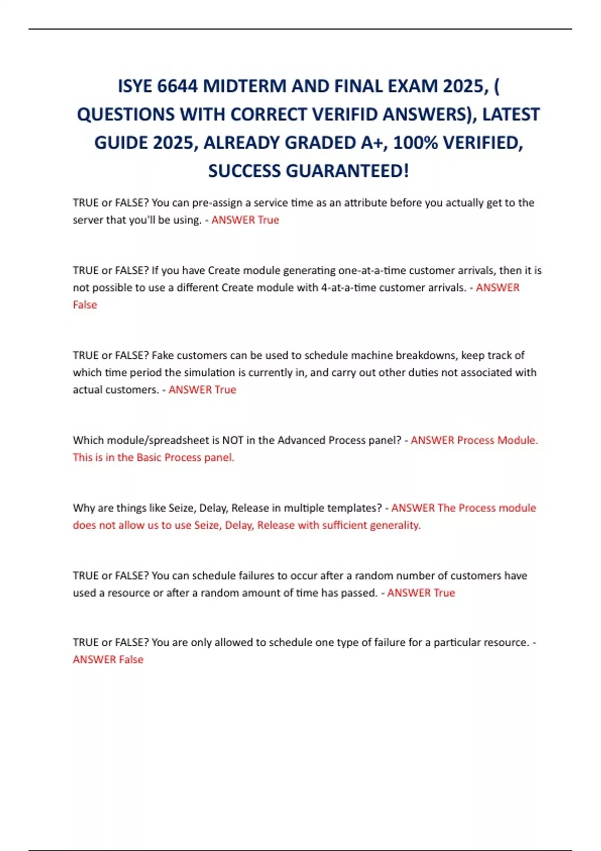 SYE 6644 MIDTERM AND FINAL EXAM 2025, ( QUESTIONS WITH CORRECT VERIFID ...