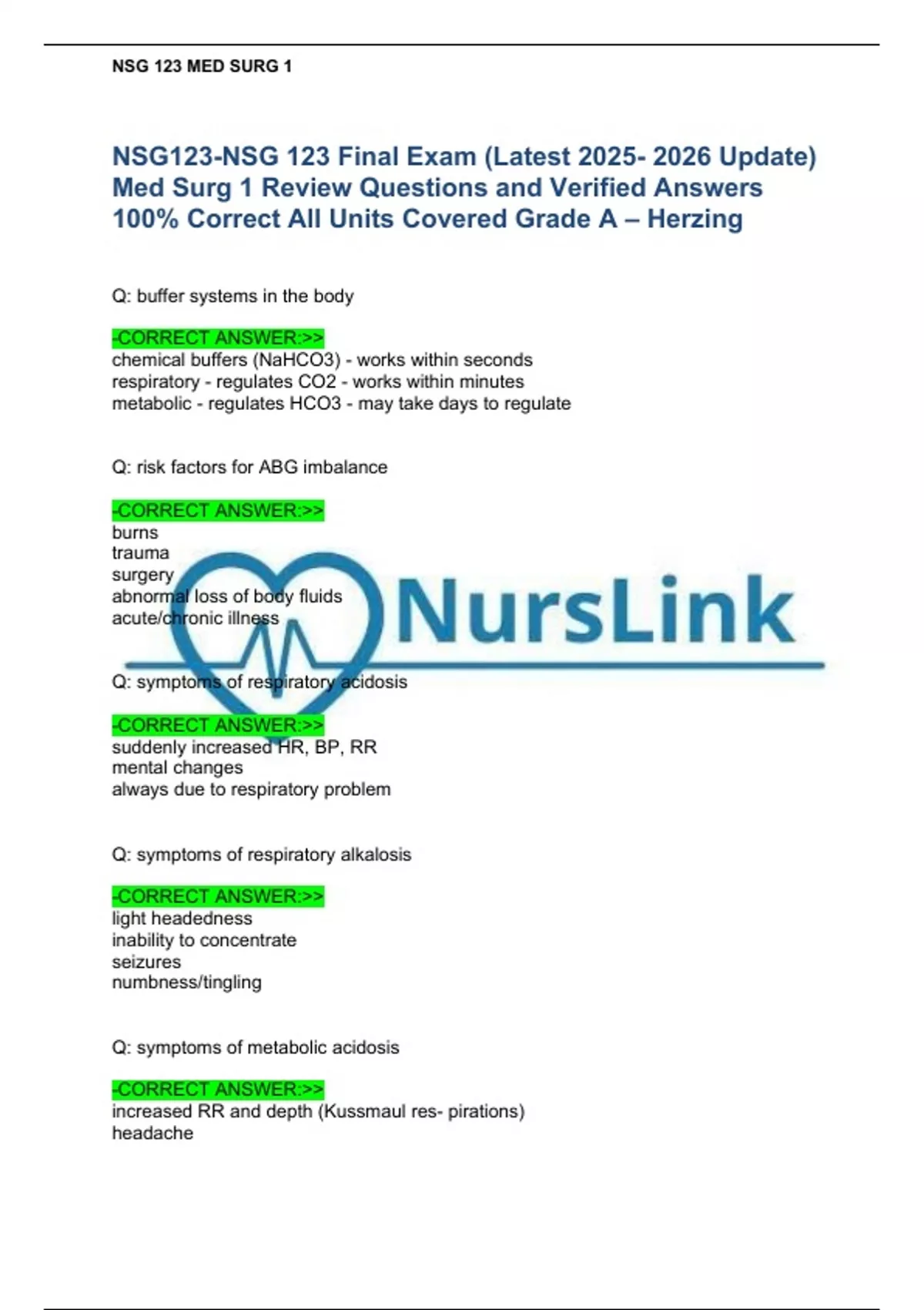 NSG123-NSG 123 Final Exam (Latest Update) Med Surg 1 Review Questions ...