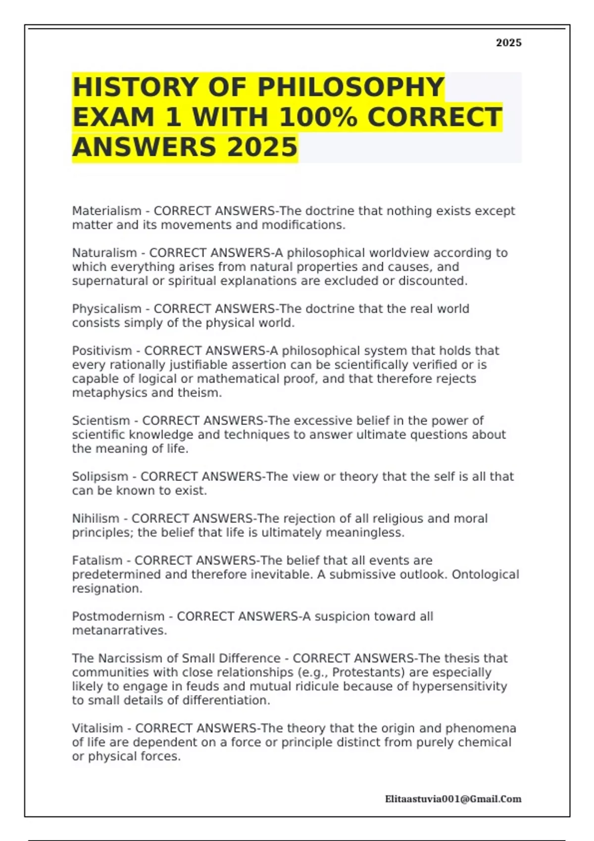History Of Philosophy Exam 1 With 100% Correct And Verified Answers ...