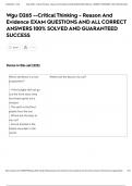 Wgu D265 --Critical Thinking - Reason And Evidence EXAM QUESTIONS AND ALL CORRECT ANSWERS 100&percnt; SOLVED AND GUARANTEED SUCCESS