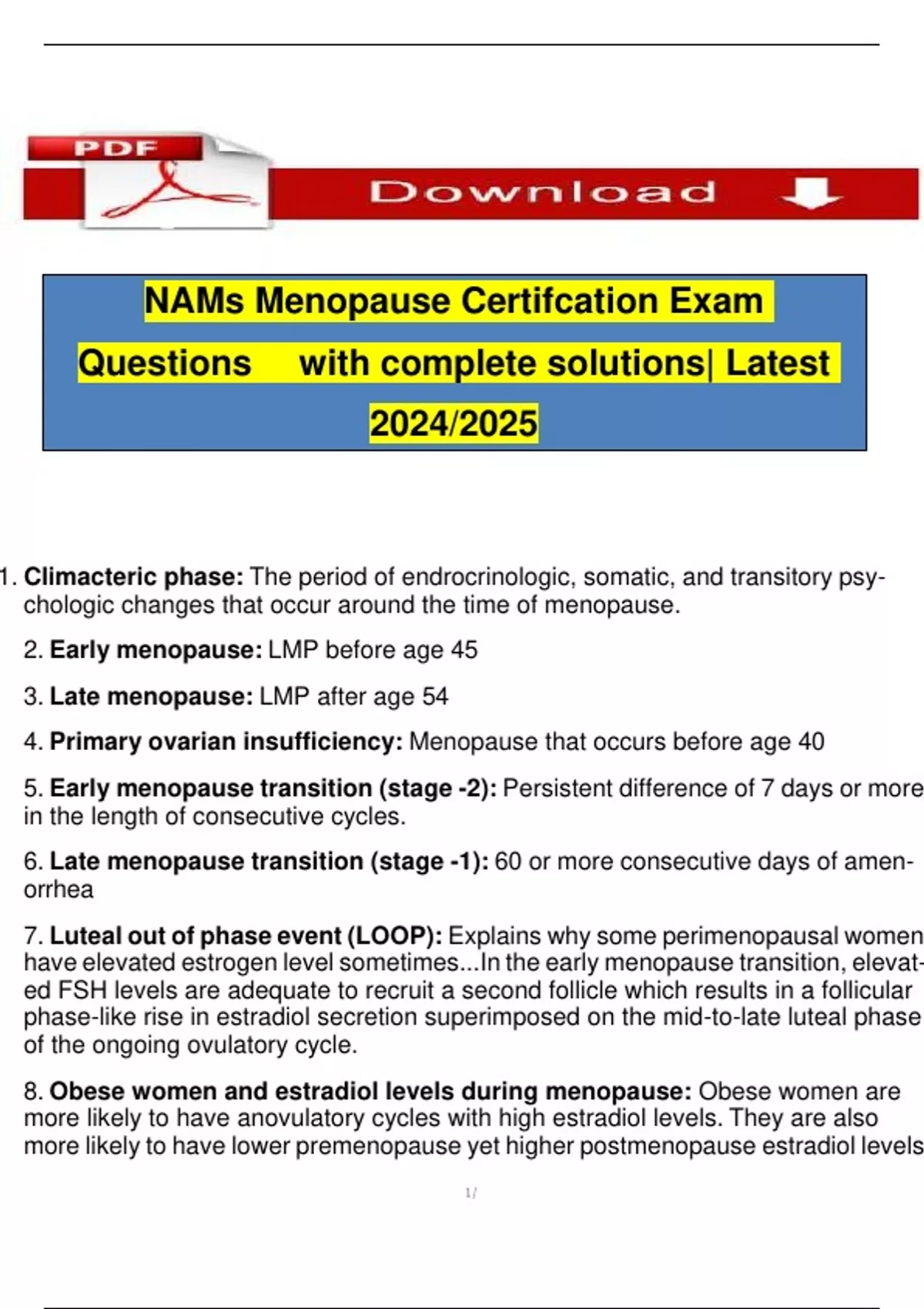 NAMs Menopause Certifcation Exam Questions with complete solutions ...