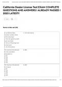 California Dealer License Test EXAM COMPLETE QUESTIONS AND ANSWERS &vert; ALREADY PASSED &vert; 2025 LATEST&excl;&excl;
