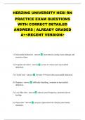 HERZING UNIVERSITY HESI RN PRACTICE EXAM QUESTIONS WITH CORRECT DETAILED ANSWERS &vert; ALREADY GRADED A&plus;<RECENT VERSION>