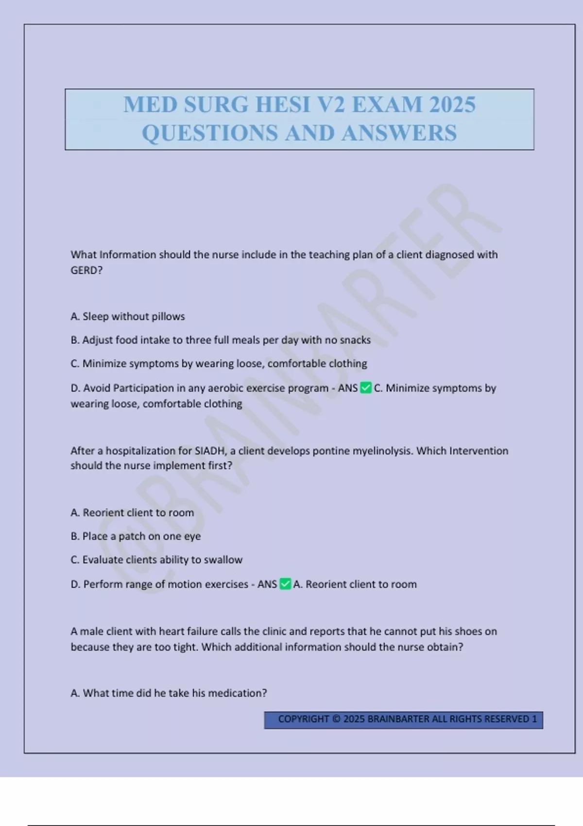 MED SURG Bundled Exams 2025 Questions and Answers - Stuvia US