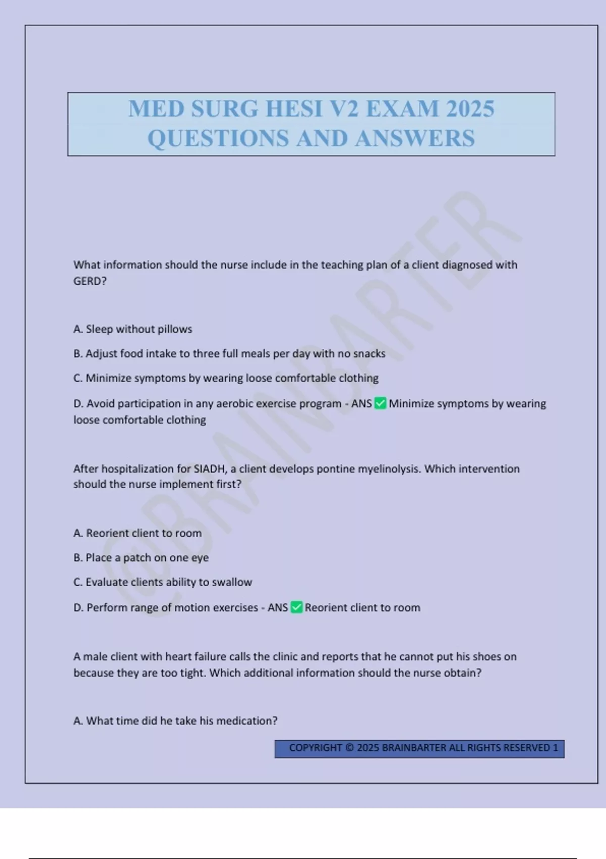 MED SURG HESI V2 EXAM 2025 QUESTIONS AND ANSWERS - MED SURG - Stuvia US