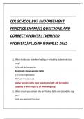 CDL SCHOOL BUS ENDORSEMENT  PRACTICE EXAM &lpar;S&rpar; QUESTIONS AND  CORRECT ANSWERS &lpar;VERIFIED  ANSWERS&rpar; PLUS RATIONALES 2025