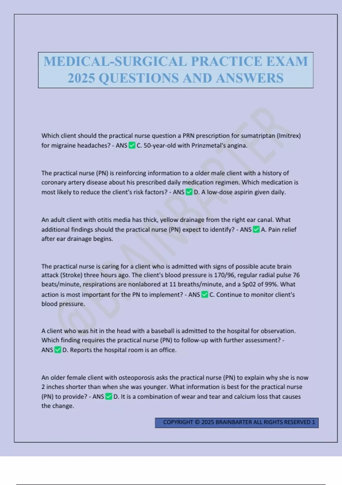 MEDICAL-SURGICAL PRACTICE EXAM 2025 QUESTIONS AND ANSWERS - MED SURG ...