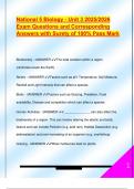 National 5 Biology - Unit 3 2025&sol;2026  Exam Questions and Corresponding  Answers with Surety of 100&percnt; Pass Mark 