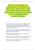 SECURITY FUNDAMENTALS  PROFESSIONAL CERTIFICATION  &lpar;SFPC&rpar; FINAL EXAM STUDY GUIDE  2025&sol;2026 COMPLETE QUESTIONS  WITH VERIFIED CORRECT SOLUTIONS  &vert;&vert; 100&percnt; GUARANTEED PASS  <RECENT VERSION> 