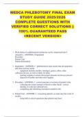 MEDCA PHLEBOTOMY FINAL EXAM  STUDY GUIDE 2025&sol;2026  COMPLETE QUESTIONS WITH  VERIFIED CORRECT SOLUTIONS &vert;&vert;  100&percnt; GUARANTEED PASS  <RECENT VERSION> 
