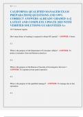 CALIFORNIA QUALIFIED MANAGER EXAM  PREPARATION&vert;&vert; QUESTIONS AND 199&percnt;  CORRECT ANSWERS ALREADY GRADED A&plus;&vert;&vert;  LATEST AND COMPLETE UPDATE 2025 WITH  VERIFIED SOLUTIONS GUARANTEED A&plus;