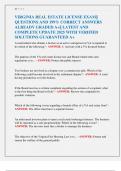 VIRGINIA REAL ESTATE LICENSE EXAM&vert;&vert;  QUESTIONS AND 199&percnt; CORRECT ANSWERS  ALREADY GRADED A&plus;&vert;&vert; LATEST AND  COMPLETE UPDATE 2025 WITH VERIFIED  SOLUTIONS GUARANTEED A&plus;
