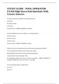 STUDY GUIDE - POOL OPERATOR EXAM High Sierra Pool Questions With Correct Answers
