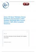 Chem 103 Quiz 7 Multiple Choice Questions And Answers Latest Updates 2025&sol;2026 With Correct Answers 100&percnt; With Complete Solutions