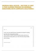 GEORGIA REAL ESTATE - SECTION 22 UNIT 1 &lpar;THE CLOSING PROCESS IN GEORGIA&rpar; QUESTIONS WITH COMPLETE SOLUTIONS&excl;&excl;