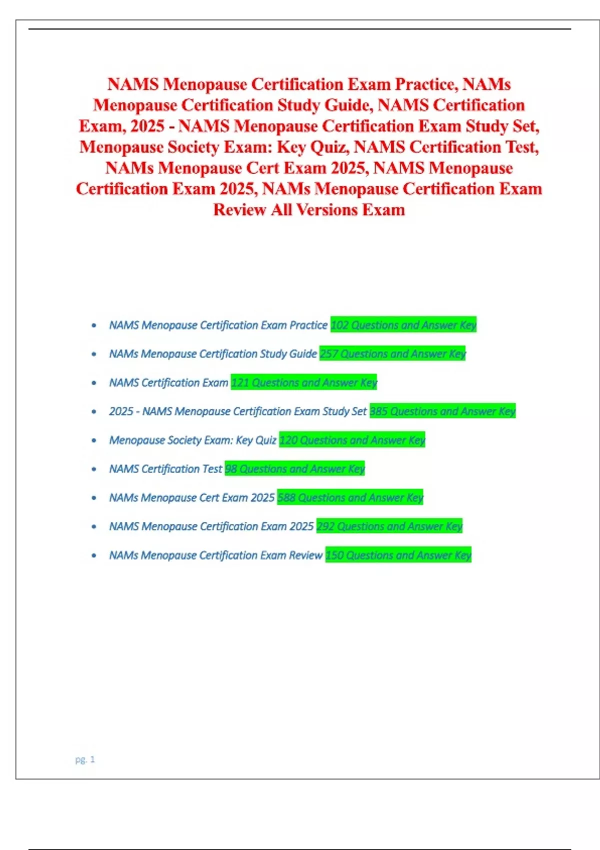 NAMS Menopause Certification All Versions Exam Bank 2000+ 2025 Edition ...