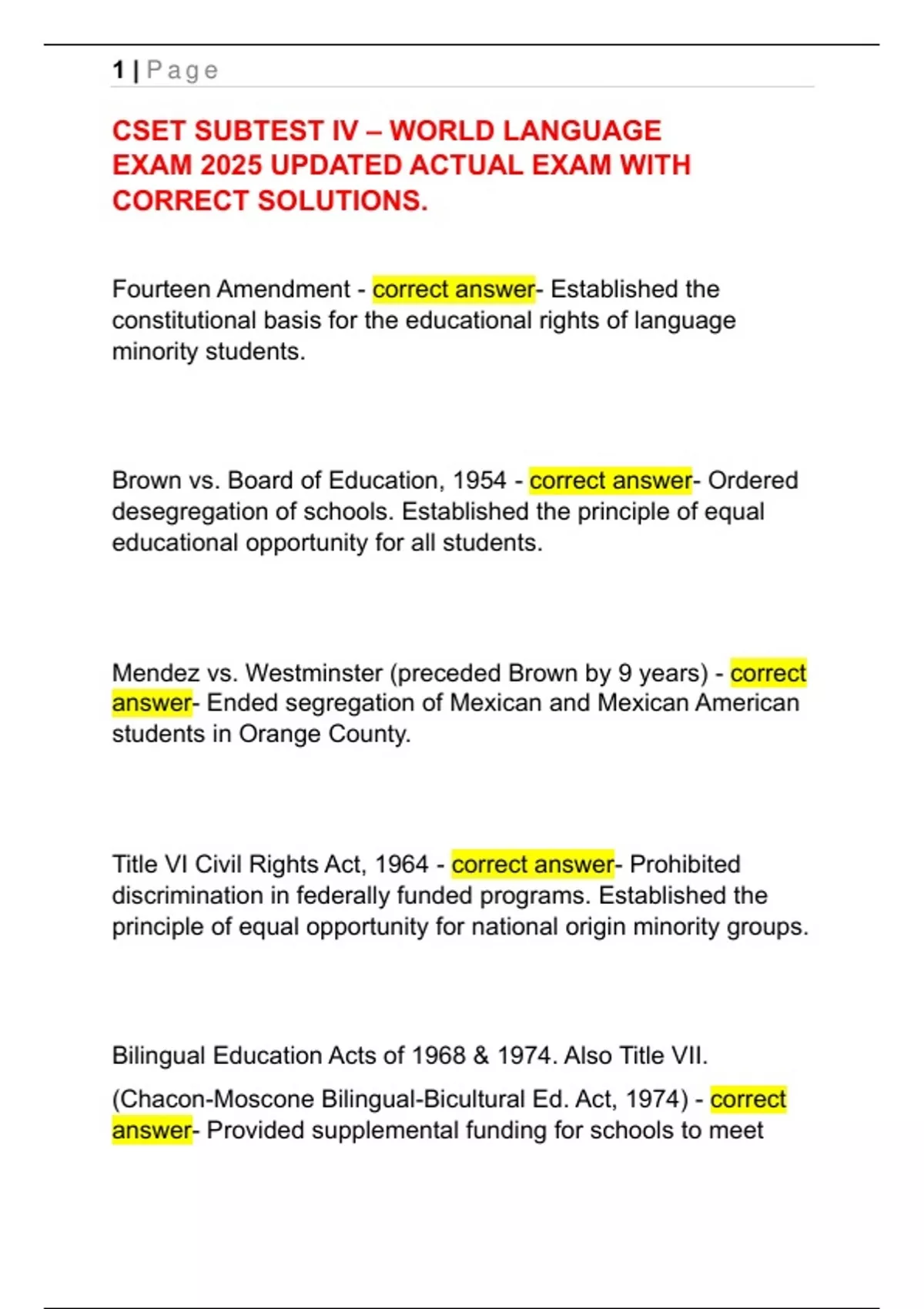 Cset Subtest Iv World Language Exam 2025 Updated Actual Exam With