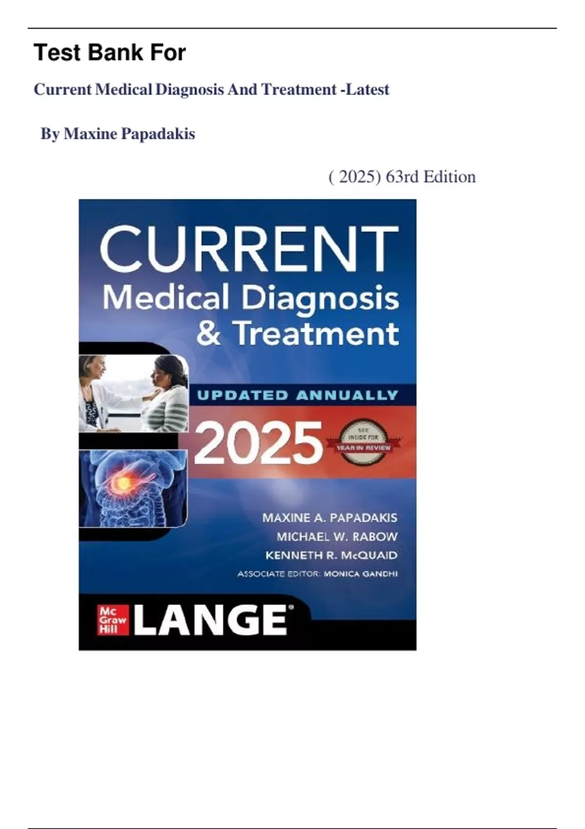 TEST BANK For Current Medical Diagnosis And Treatment 2025, 63rd ...