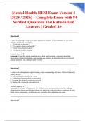 Mental Health HESI Exam Version 4 &lpar;2025 &sol; 2026&rpar; &ndash; Complete Exam with 84 Verified Questions and Rationalized Answers &vert; Graded A&plus;