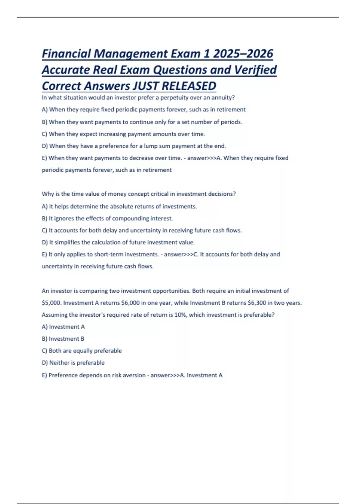 Financial Management Exam 1 2025–2026 reviewing essential theory and ...