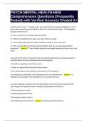 PSYCH MENTAL HEALTH HESI Comprehensive Questions &lpar;Frequently Tested&rpar; with Verified Answers Graded A&plus;