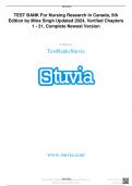 TEST BANK For Nursing Research In Canada&comma; 5th Edition by Mina Singh Updated 2024&comma; Verified Chapters 1 - 21&comma; Complete Newest Version