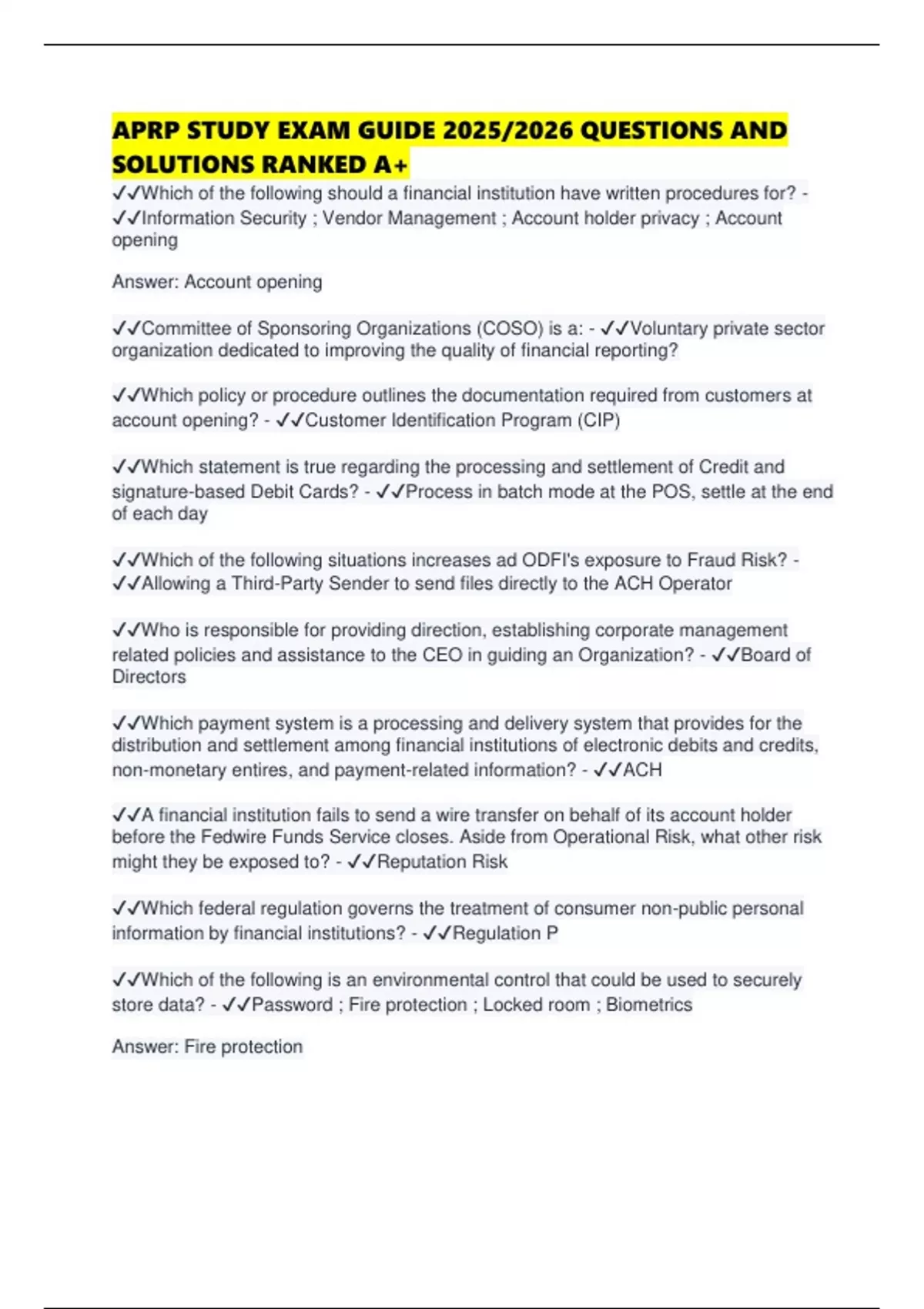 Aprp APRP STUDY EXAM GUIDE 2025/2026 QUESTIONS AND SOLUTIONS RANKED A+ ...
