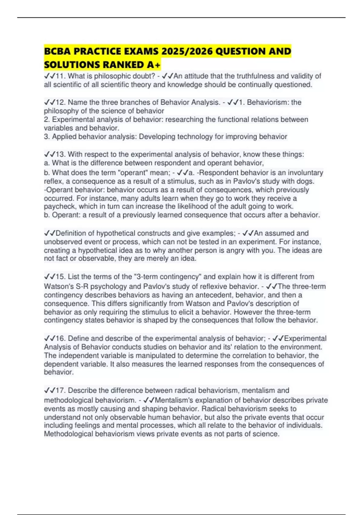 BCBA PRACTICE EXAMS 2025/2026 QUESTION AND SOLUTIONS RANKED A+ - BCBA ...