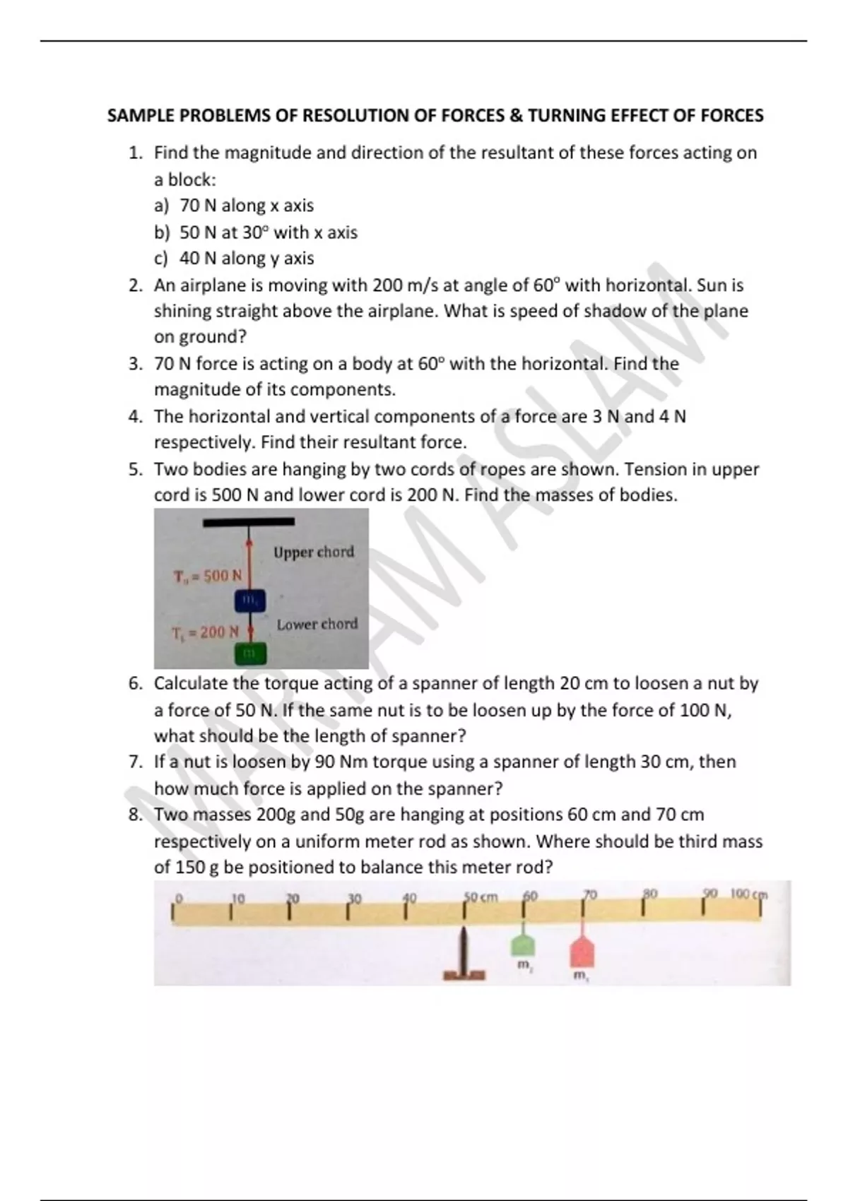 Numerical problems related to Resultant and Resolution of forces ...