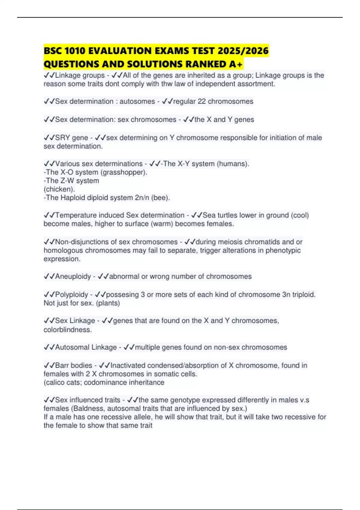 BSC 1010 EVALUATION EXAMS TEST 2025/2026 QUESTIONS AND SOLUTIONS RANKED ...