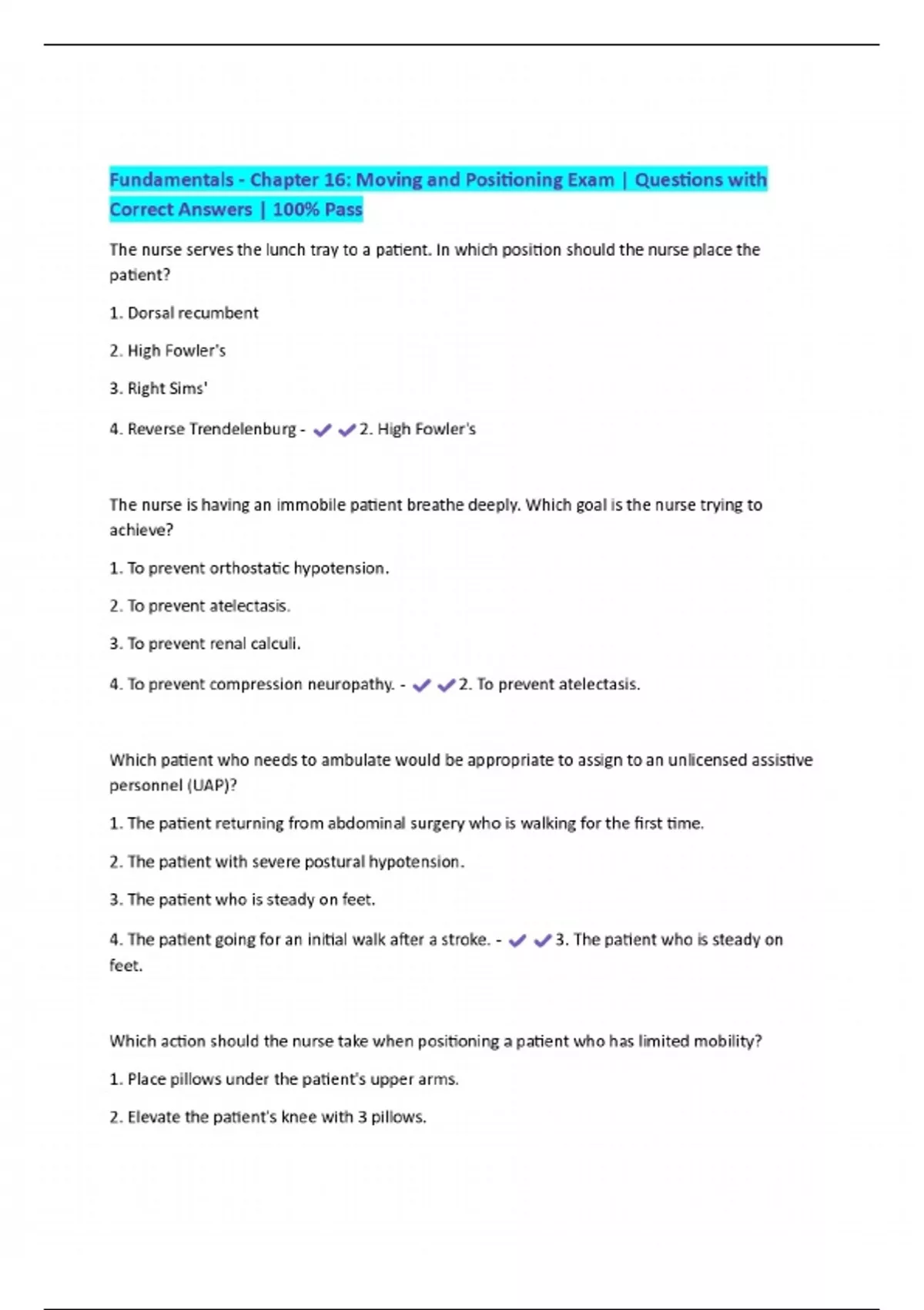 Fundamentals - Chapter 16: Moving and Positioning Exam | Questions with ...