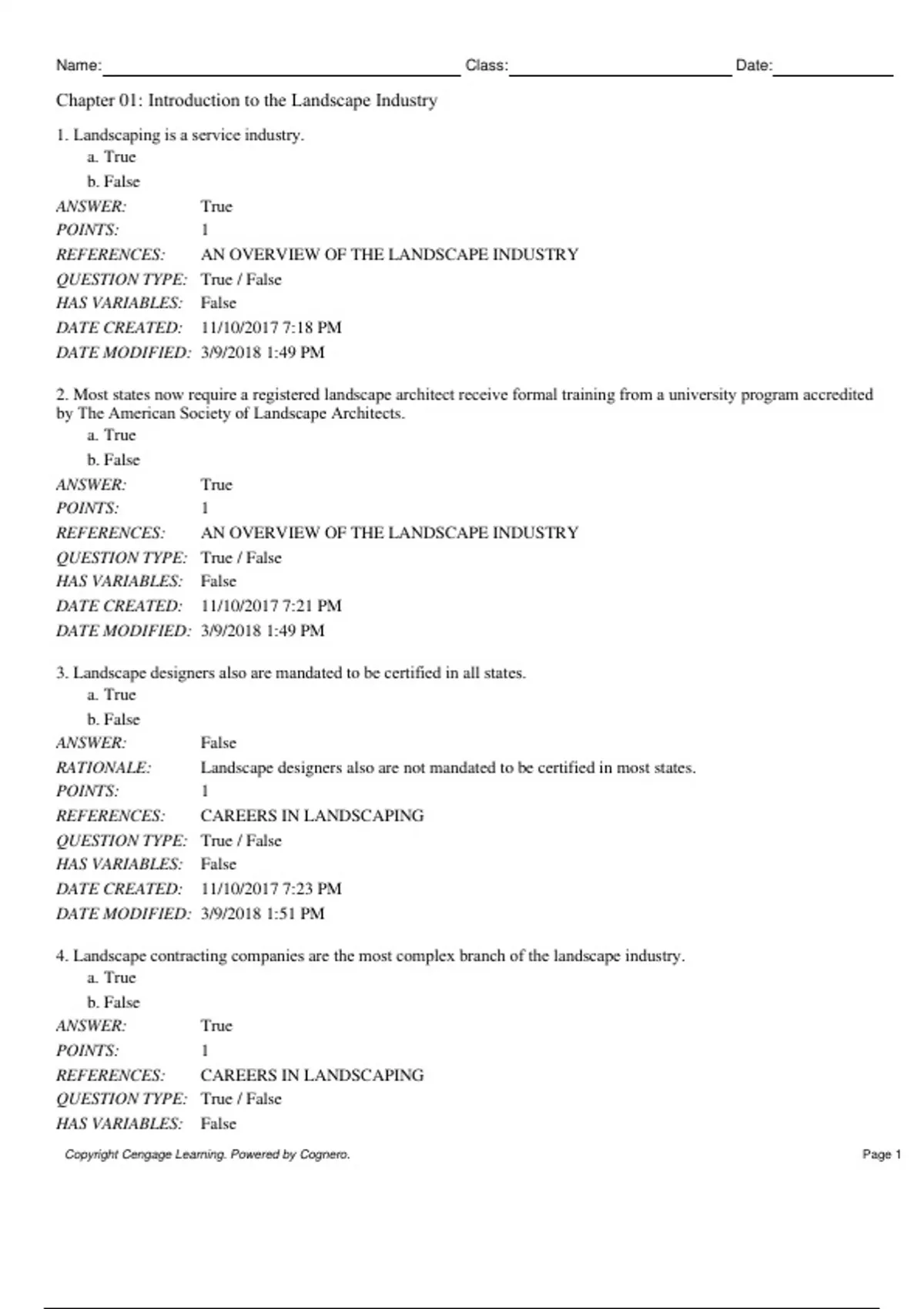 Test Bank, Practice questions: Landscaping Principles & Practices ...