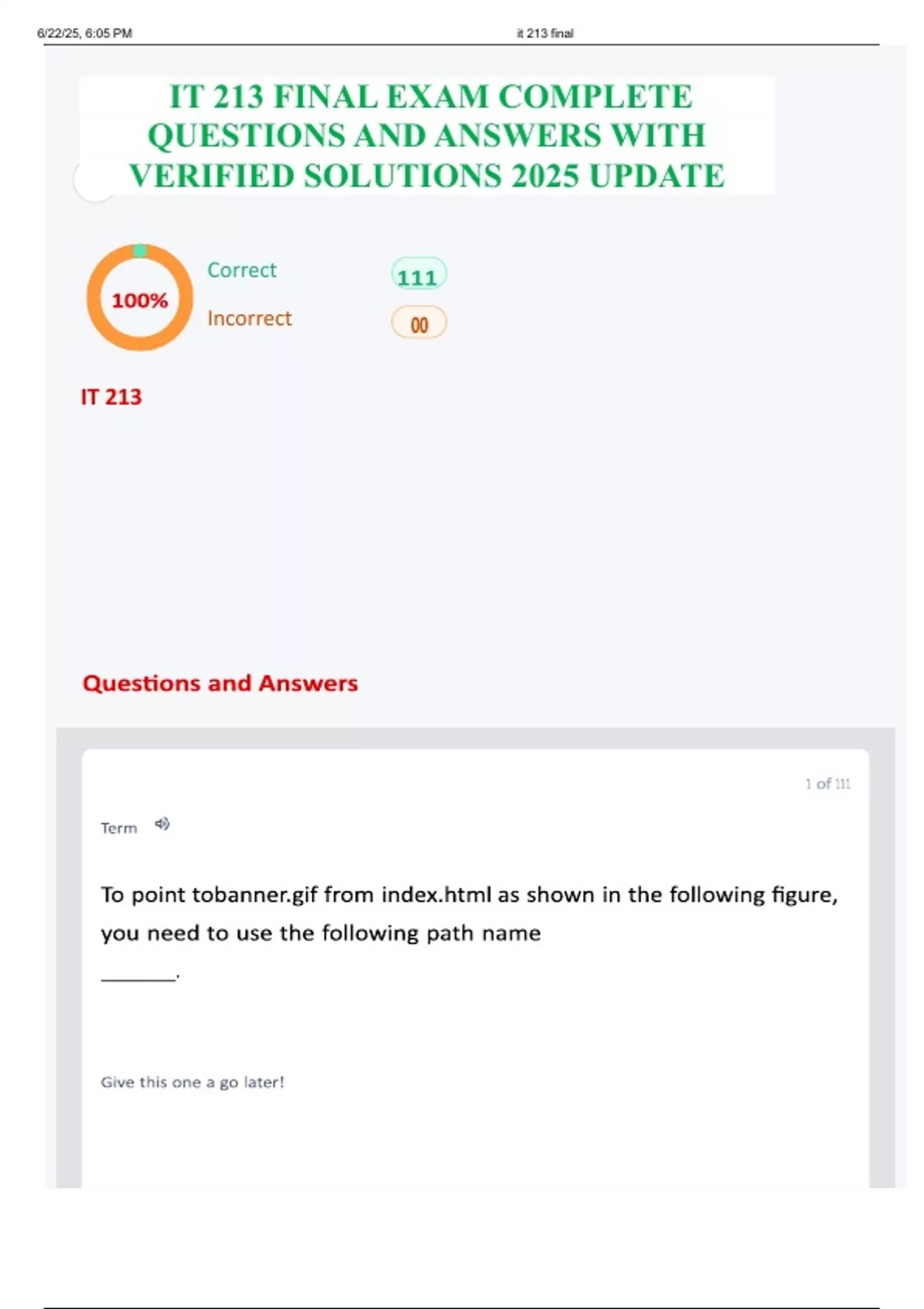 IT 213 FINAL EXAM COMPLETE QUESTIONS AND ANSWERS WITH VERIFIED ...