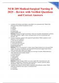 NUR 209 Medical-Surgical Nursing II 2025 &ndash; Review with Verified Questions and Correct Answers