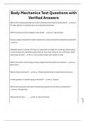 Body Mechanics Test Questions with Verified Answers