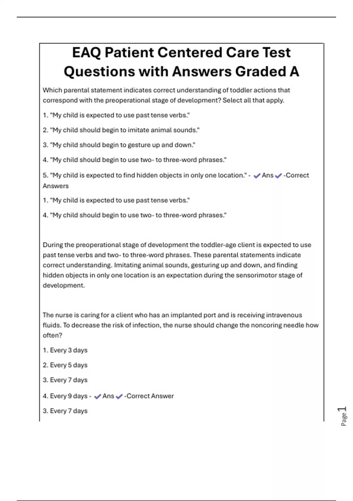 EAQ Patient Centered Care Test Questions with Answers Graded A - EAQ ...