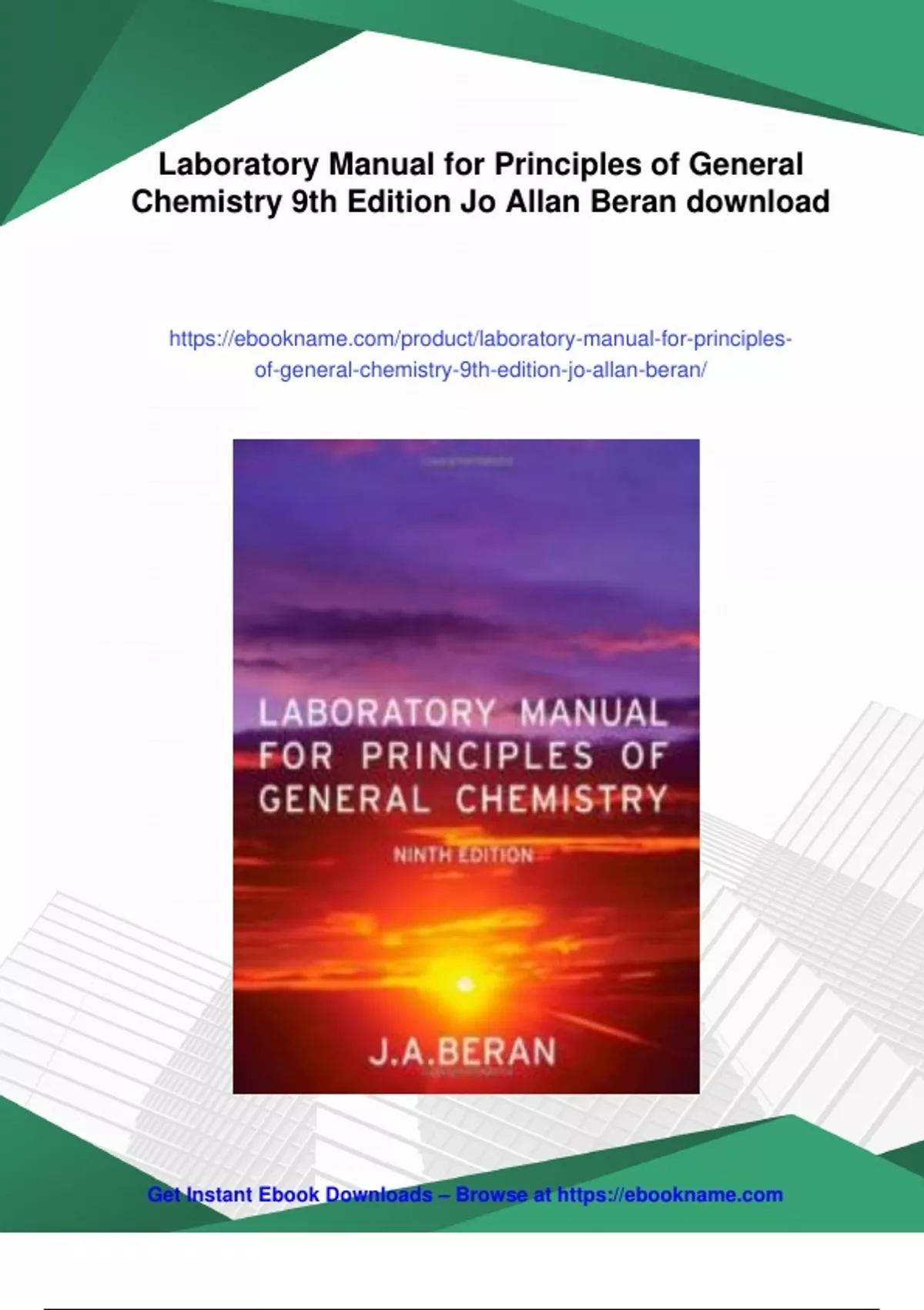 Summary Laboratory Manual for Principles of General Chemistry 9th ...