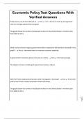 Economic Policy Test Questions With Verified Answers